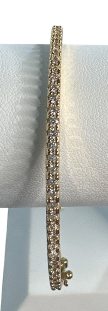 CZ Stones Across Front of Gold  Bangle - Waterproof
