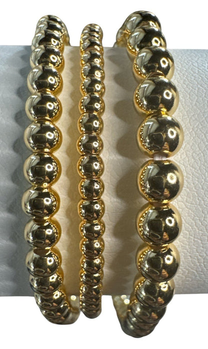 3 Multi Size Gold Plated Beaded Elastic Bracelet - Waterproof