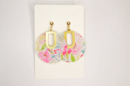 Floral Notch Filled Circle Earrings, Acrylic Earrings