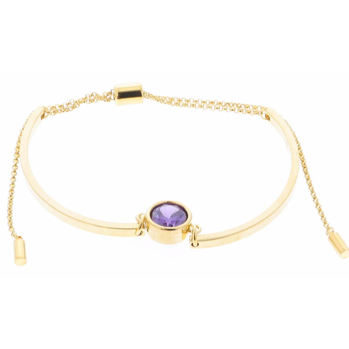 18K Gold Plated Purple Bezel Center Crystal on Curved Gold Bars Bracelet