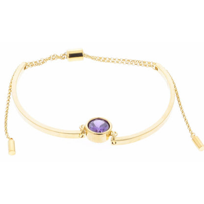 18K Gold Plated Purple Bezel Center Crystal on Curved Gold Bars Bracelet