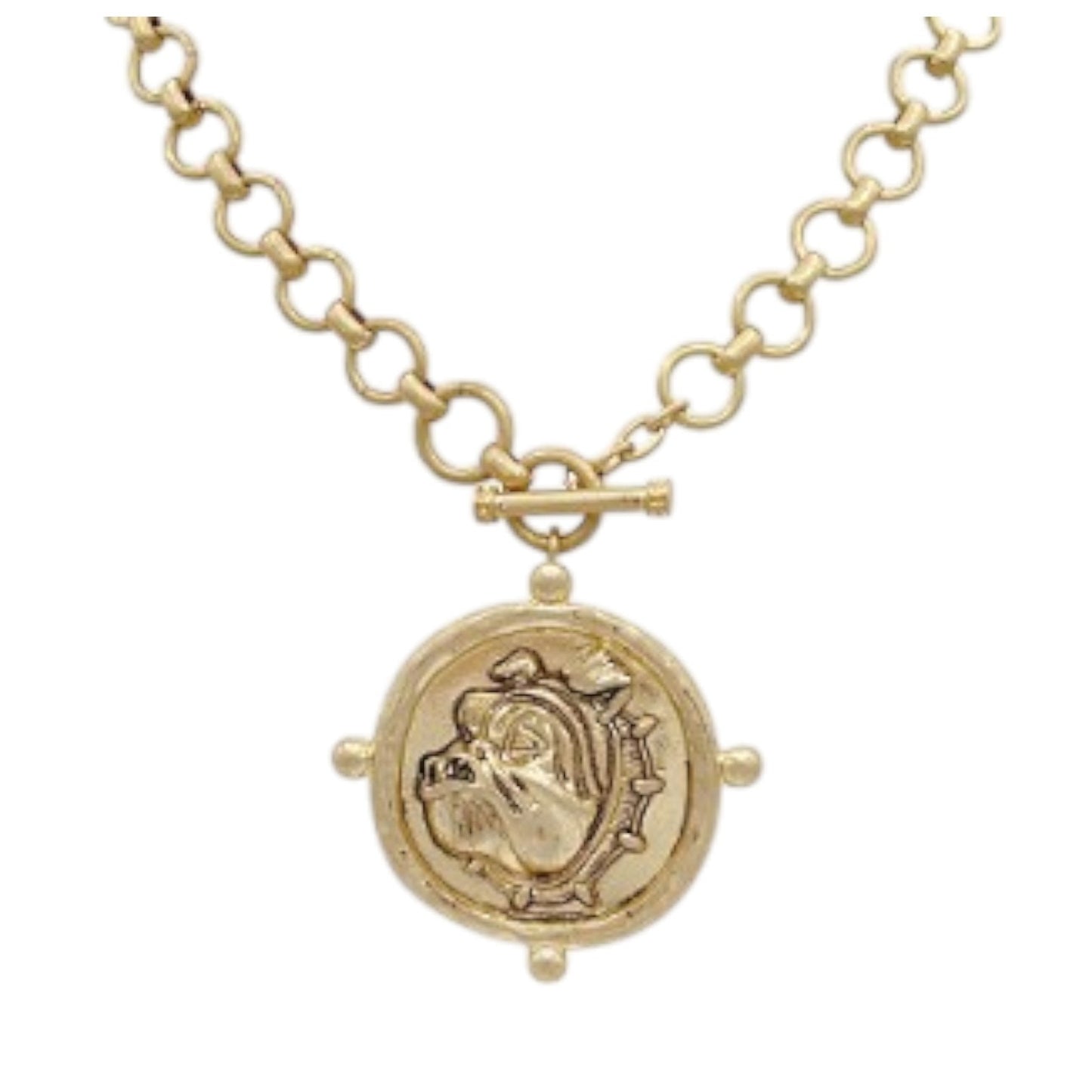 Bull Dog Head Medallion Chain Necklace