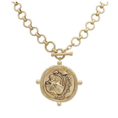 Bull Dog Head Medallion Chain Necklace
