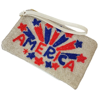 America Seed Bead Zip Top Closure Wristlet