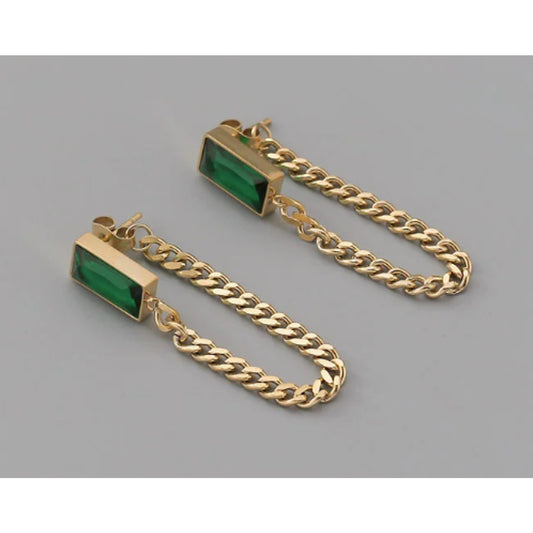 Green stone and Chain Earrings