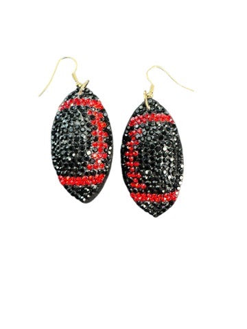 Black and Red Puff Football Earrings