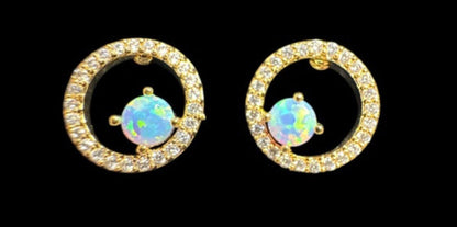Blue Opal Circle Earrings - gold plated