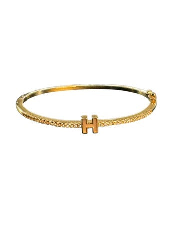 QZ and Mother of Pearl H Bangle Bracelet - Waterproof