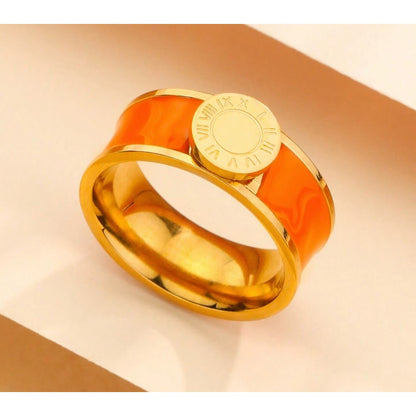 Round Roman Numerals Bracelet Stainless Steel Enamel Bangles - Orange