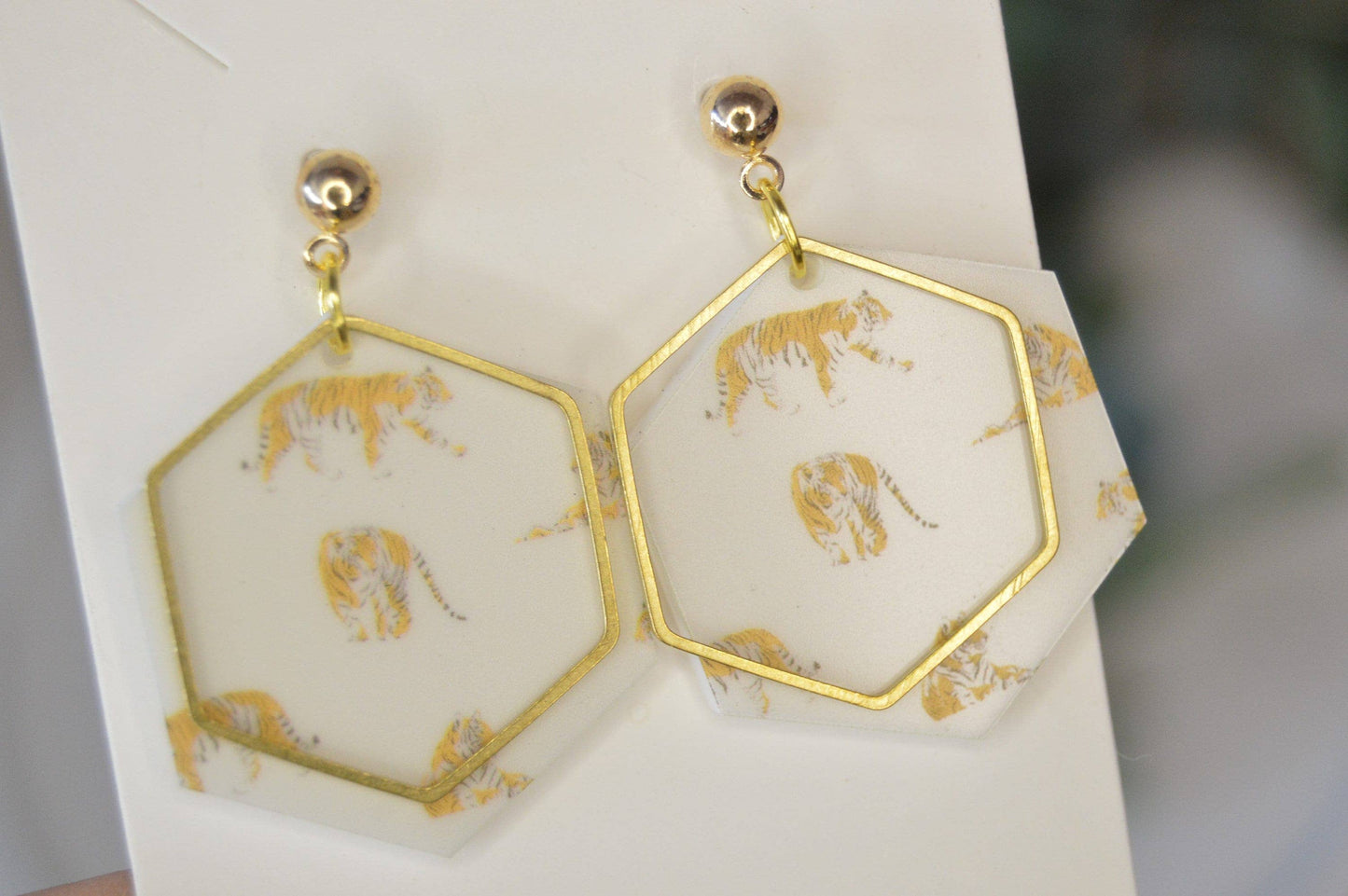 Tiger Hexagon Earrings