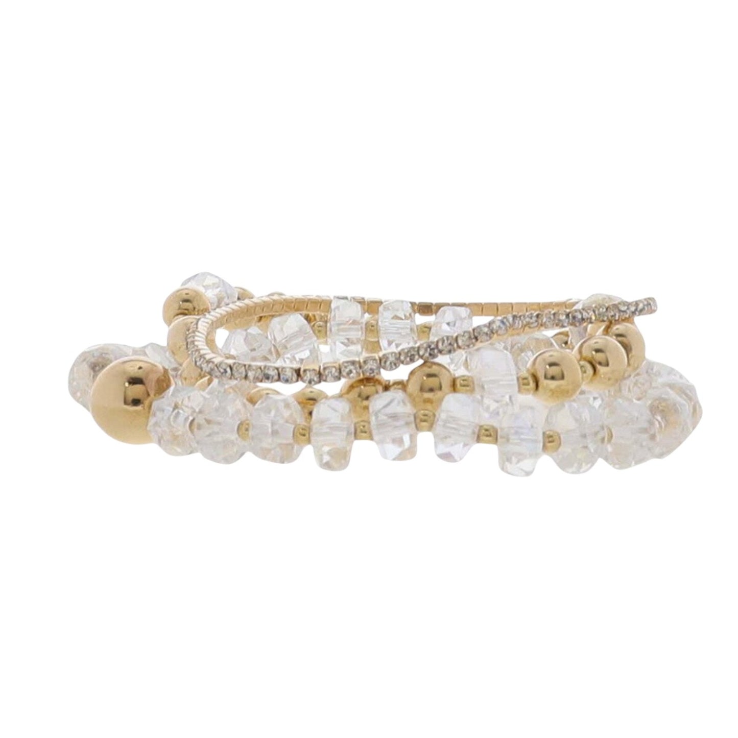 Set of 3 Clear & Gold Beaded with Clear Crystal Strand Bracelet