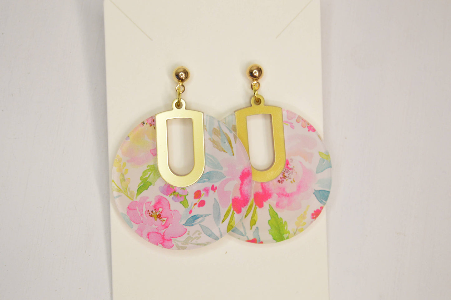 Floral Notch Filled Circle Earrings, Acrylic Earrings