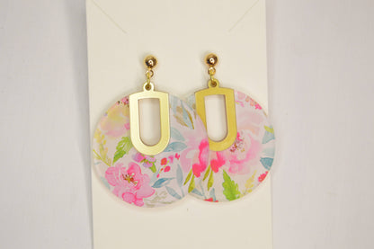 Floral Notch Filled Circle Earrings, Acrylic Earrings
