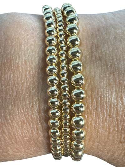 3 Multi Size Gold Plated Beaded Elastic Bracelet - Waterproof