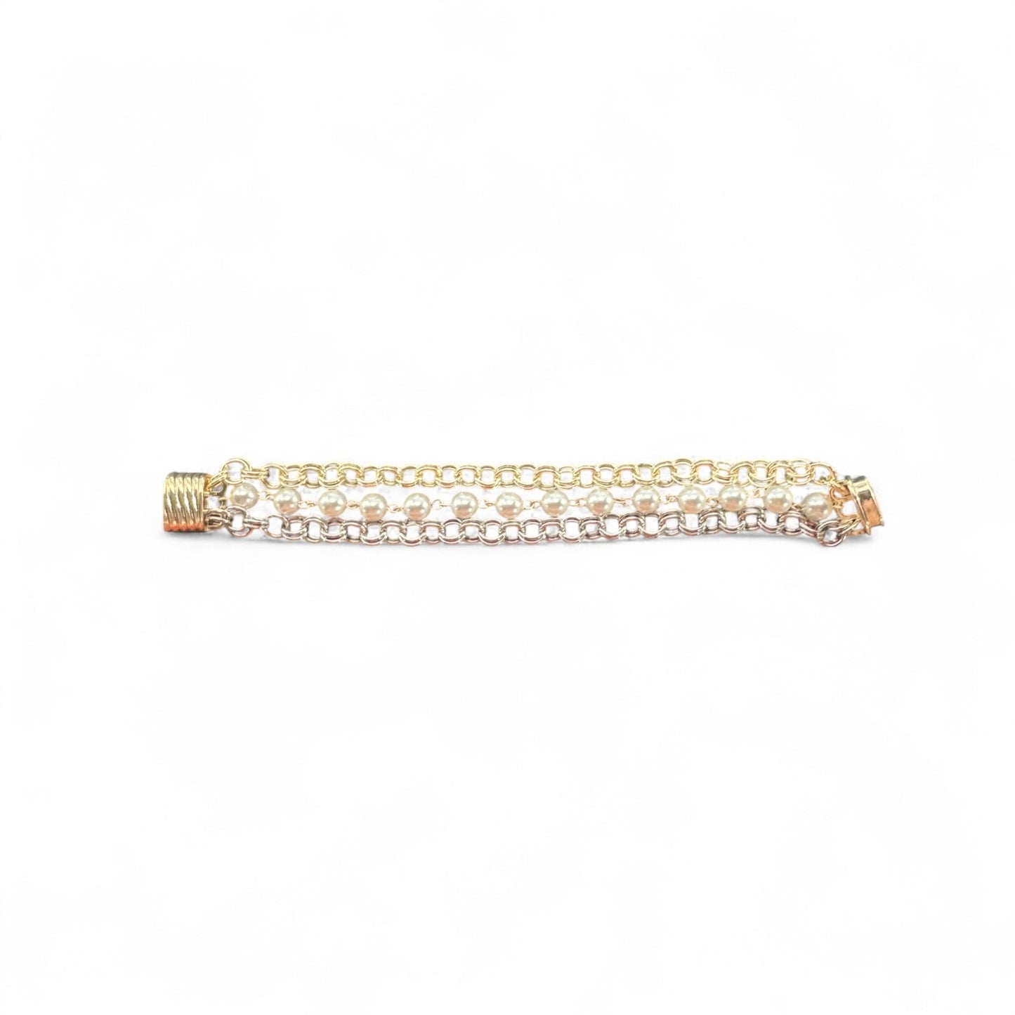 Three Chain Gold, Silver, Pearl  Magnetic Clasp Bracelet - Waterproof