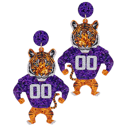 Glitter Tiger Earrings - Orange / Purple