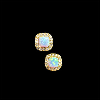 Blue Opal Square Earrings - Gold Plated