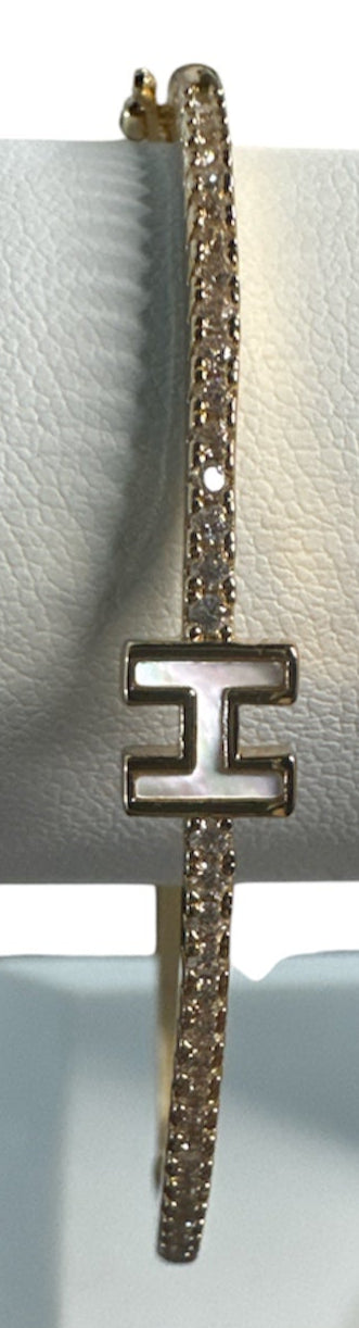 QZ and Mother of Pearl H Bangle Bracelet - Waterproof