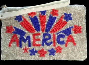 America Seed Bead Zip Top Closure Wristlet
