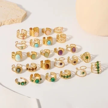 Vintage Style Natural Stone One Size Fits All Rings - Waterproof