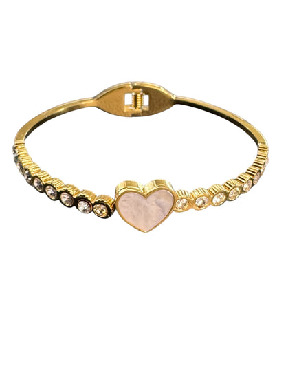 QZ and White Mother of Pearl Heart Bangle Bracelet - Waterproof