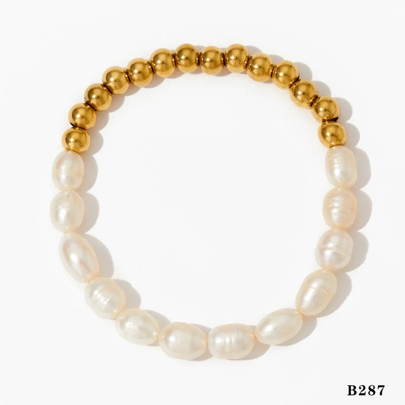 Pearl and Gold Bead Bracelet, Tape Diamond Bracelet  - Waterproof