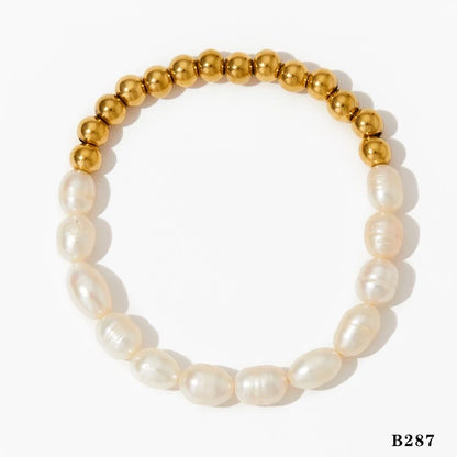 Pearl and Gold Bead Bracelet, Tape Diamond Bracelet  - Waterproof