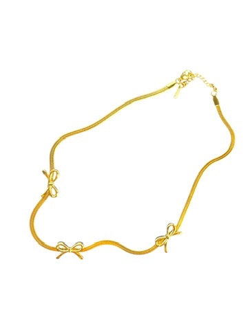 Herringbone and Bow Gold Plated Necklace - Waterproof