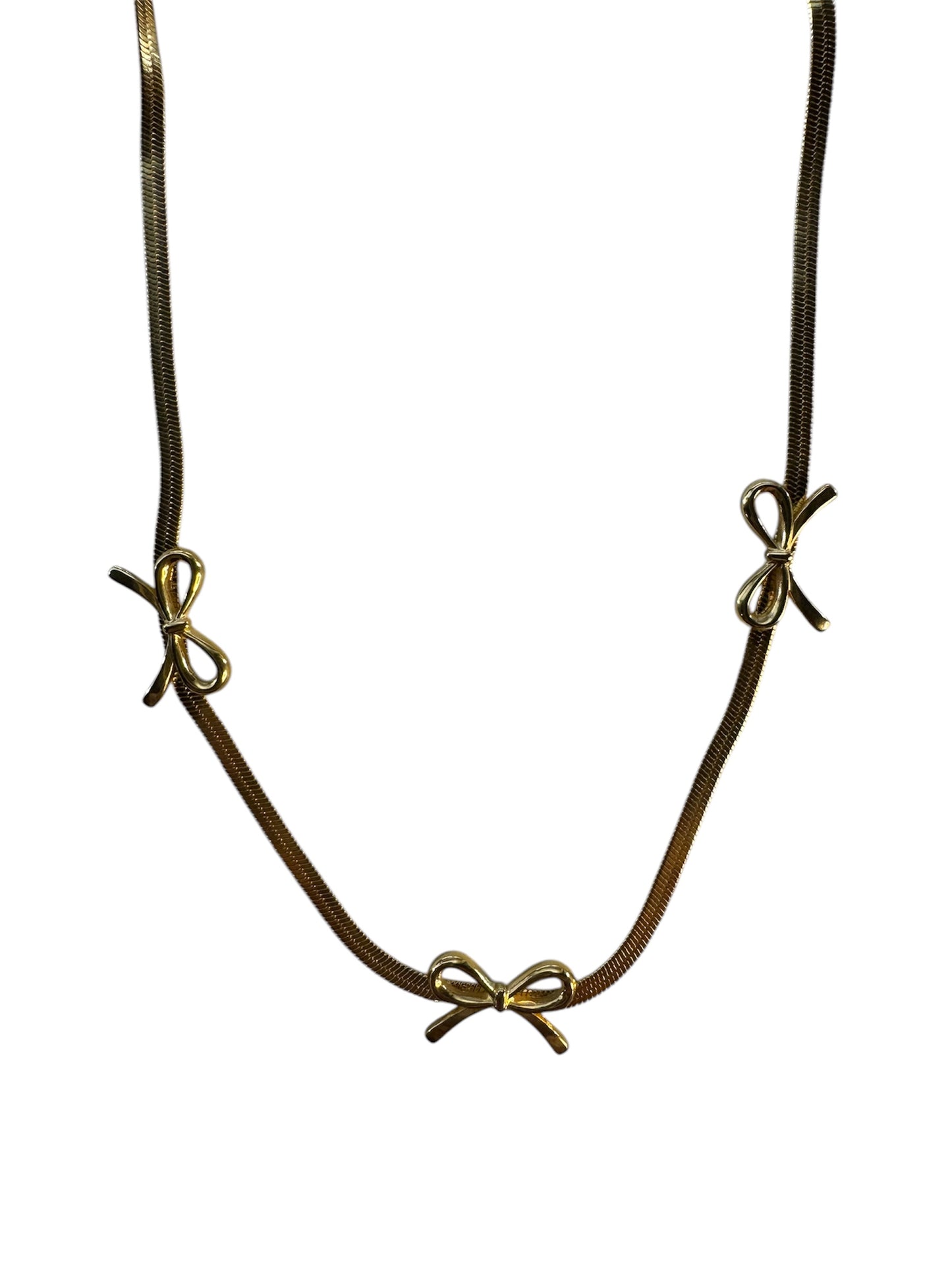 Herringbone and Bow Gold Plated Necklace - Waterproof