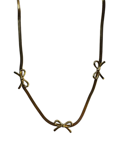 Herringbone and Bow Gold Plated Necklace - Waterproof