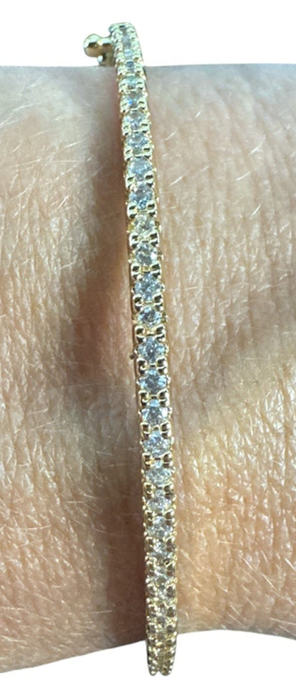 CZ Stones Across Front of Gold  Bangle - Waterproof