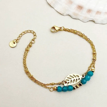 Leaf and Bead Chain Bracelet - Waterproof