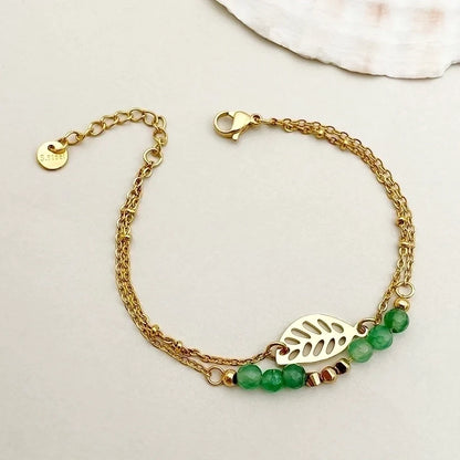 Leaf and Bead Chain Bracelet - Waterproof