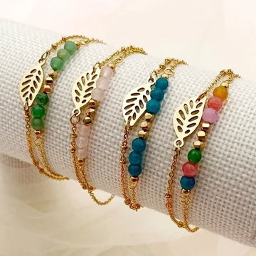 Leaf and Bead Chain Bracelet - Waterproof