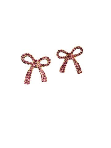 Pink Bow Rhinestone Earrings Small