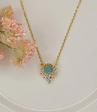 Green Opal and CZ 14k Gold Plated Deco Necklace