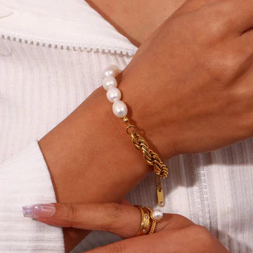 Twist Chain and Fresh Water Pearl Splicing Bracelet - Waterproof
