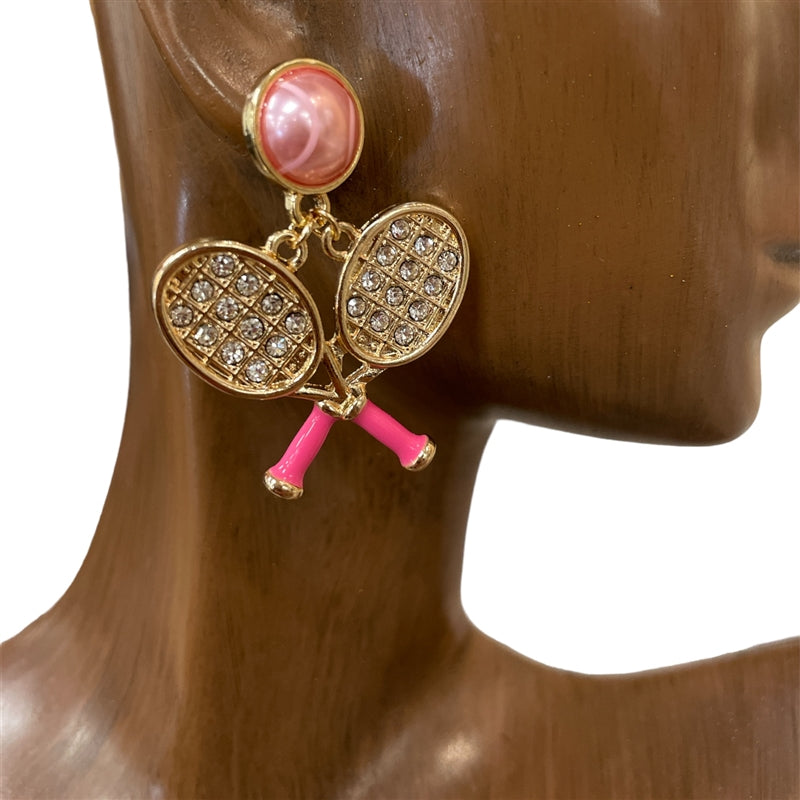 Pink Tennis Earrings