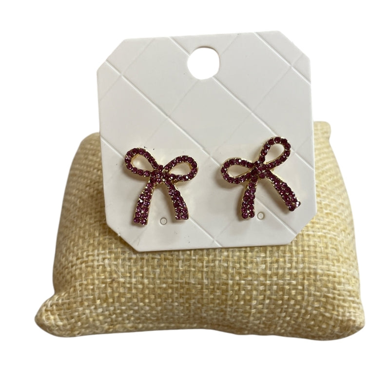 Pink Bow Rhinestone Earrings Small