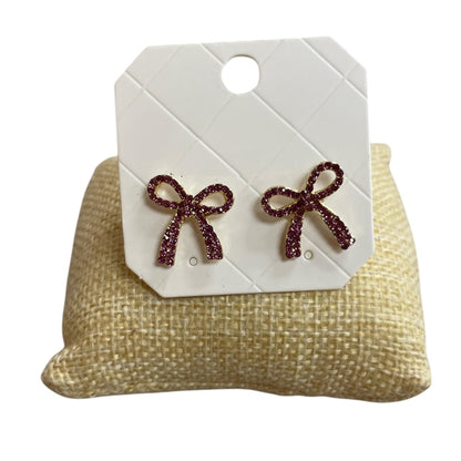 Pink Bow Rhinestone Earrings Small