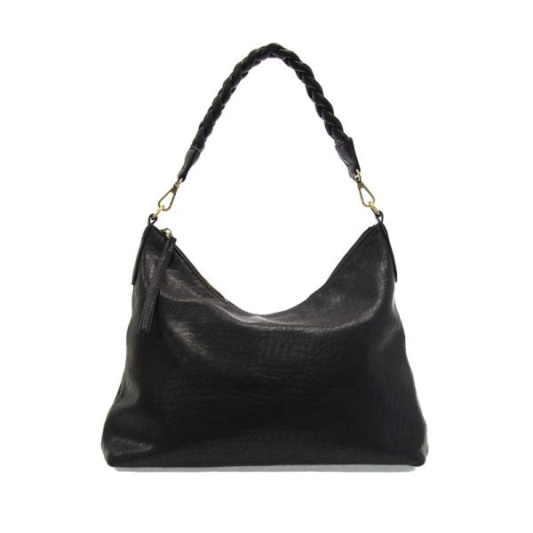 Joy - Selene Slouchy Hobo Bag with Braided Handle - Black