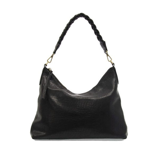 Joy - Selene Slouchy Hobo Bag with Braided Handle - Black