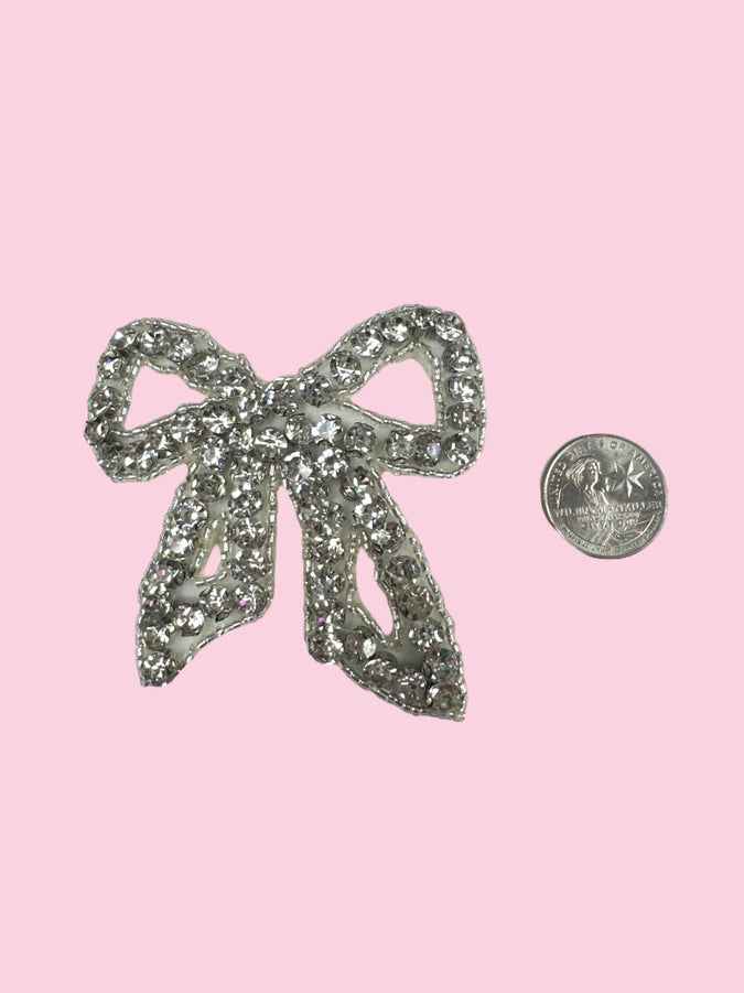 Silver Rhinestone Bow Pin