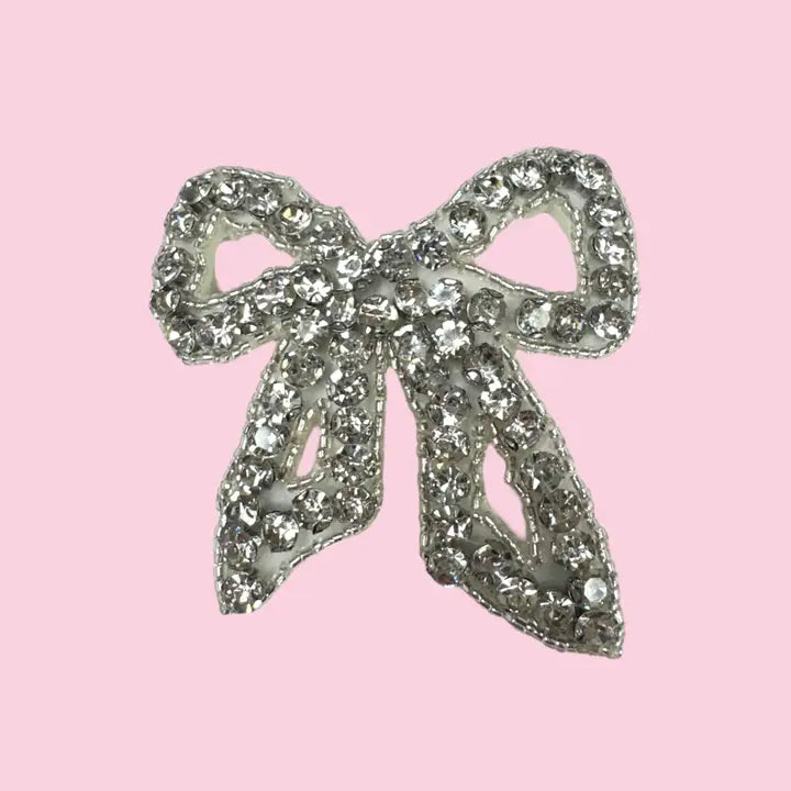 Silver Rhinestone Bow Pin