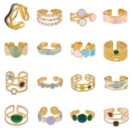 Vintage Style Color Block One Size Fits All Rings - Waterproof