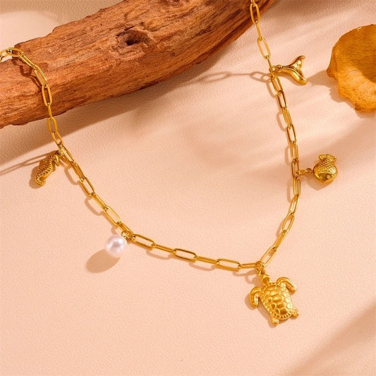 Turtle, fish, Pearl, Seahorse Charm Necklaces