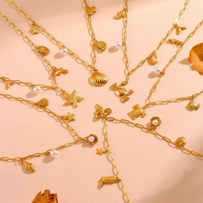Shells, Pearl Charm Necklaces