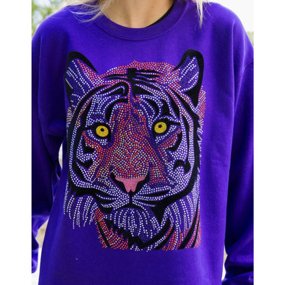 Sweatshirt, Crewneck Purple, Tiger Face - XSmall