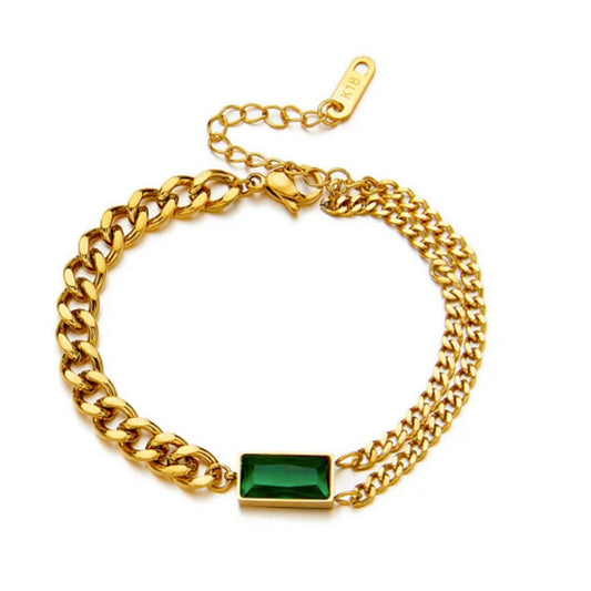 Green stone and Chain Bracelet