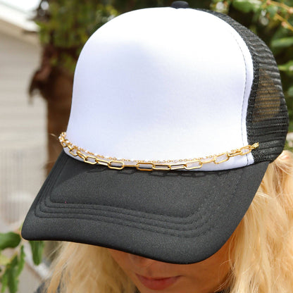 Trucker Hat Chain: Paperclip and Satellite Layered Chain Set - Black